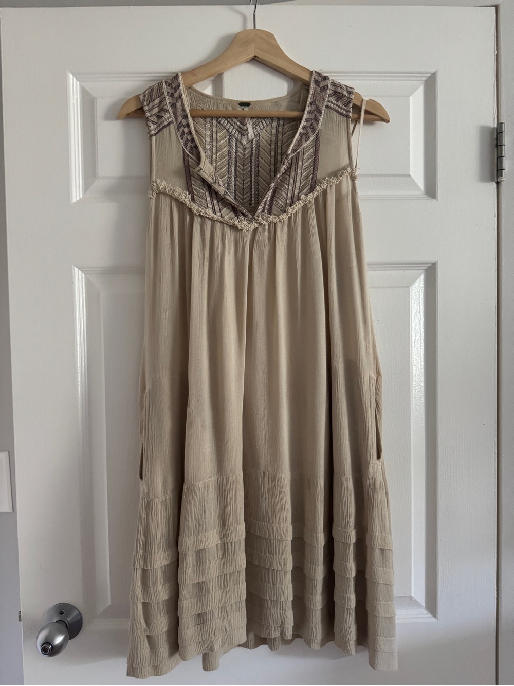 Free People Beige Boho Embroidered Sleeveless Dress